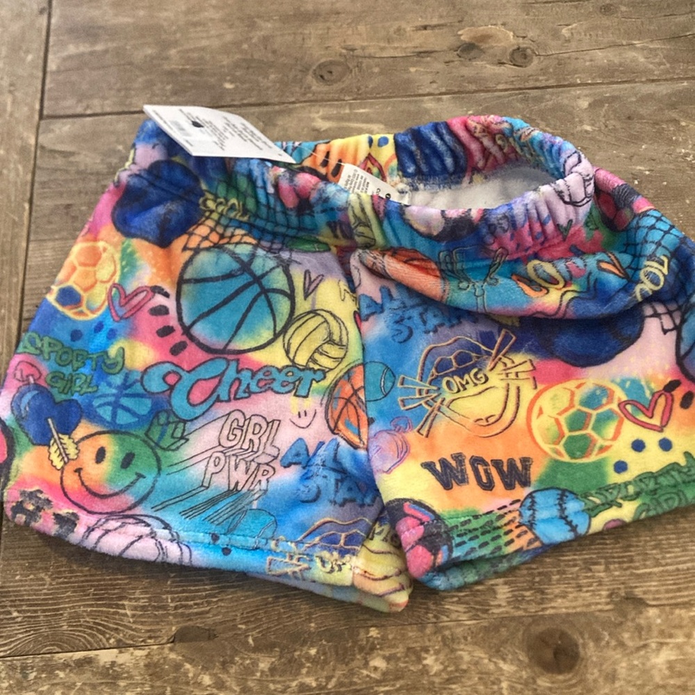 Corey Paige Fun Plush Short Colorful Kids Sports Print Shorts NWT size Large (14